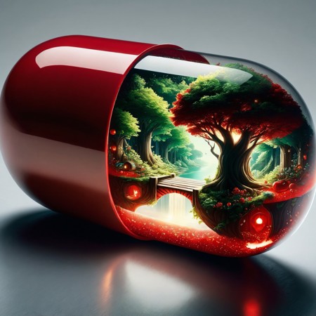 red pill inside the pill partially transparent pill that opens large pill that opens to reveal