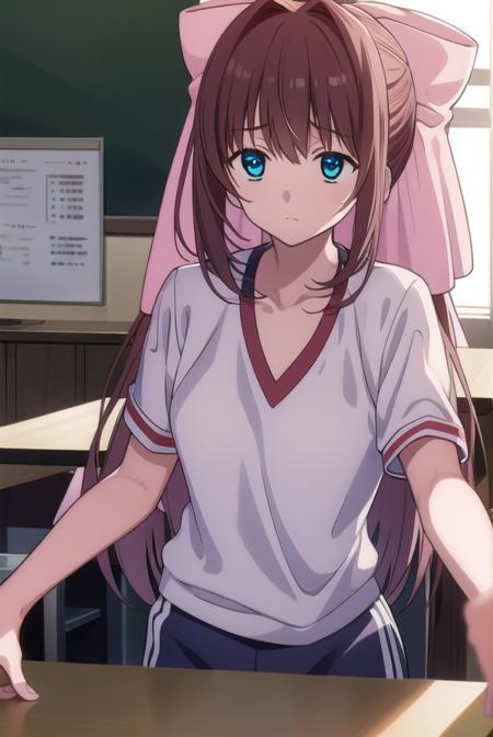 otomeasakura, <lyco:otomeasakura-lyco-nochekaiser:1>,
otome asakura, long hair, brown hair, bow, ahoge, hair bow, pink bow, blue eyes,
BREAK gym uniform, buruma, red buruma,
BREAK looking at viewer,
BREAK indoors, classroom,
BREAK <lyco:GoodHands-beta2:1>, (masterpiece:1.2), best quality, high resolution, unity 8k wallpaper, (illustration:0.8), (beautiful detailed eyes:1.6), extremely detailed face, perfect lighting, extremely detailed CG, (perfect hands, perfect anatomy),