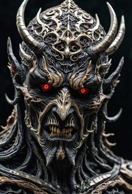 Horror-themed (8k, RAW photo, highest quality), hyperrealistic, intricate abstract, intricate artwork, abstract style, hauntingly, [satan | hell:17], dark and haunting portrait of a demonic satan emerging from the shadows, exuding terror, sinister eyes piercing through the darkness, intricate details, menacing expression, muted colors, Eerie, unsettling, dark, spooky, suspenseful, grim, (in the style of ian miller:1.3), highly detailed, (intricate details),hdr,(intricate details, hyperdetailed:1.2),cinematic shot, extremely high-resolution details, photographic, realism pushed to extreme, fine texture, incredibly lifelike