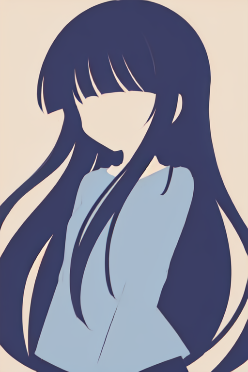 <lora:anime_minimalist_v1-000020:0.8>, anime minimalist, 1girl, solo, blue shirt, long hair,