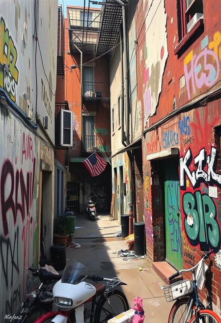 Nunez's Expressive Realism: "A gritty, urban village, with peeling paint, graffiti-covered walls, and a sense of raw energy and emotion."