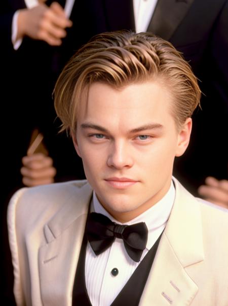 1male, leodicap, in a tuxedo on the red carpet at the academy awards, handsome, smirking, RAW photo, (textured skin:1.2), detailed face, 8k uhd, dslr, soft lighting, high quality, film grain, Fujifilm XT3, sharp focus, bokeh <lora:LeoDicaprio:1>
