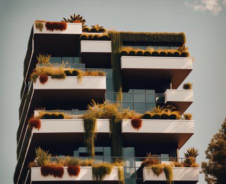 there is a tall building with many balconies on it, a stock photo by Ricardo Bofill, unsplash contest winner, environmental art, vertical gardens, green architecture, organic buildings,  <lora:Archiveria_yiu_v30:0.7>