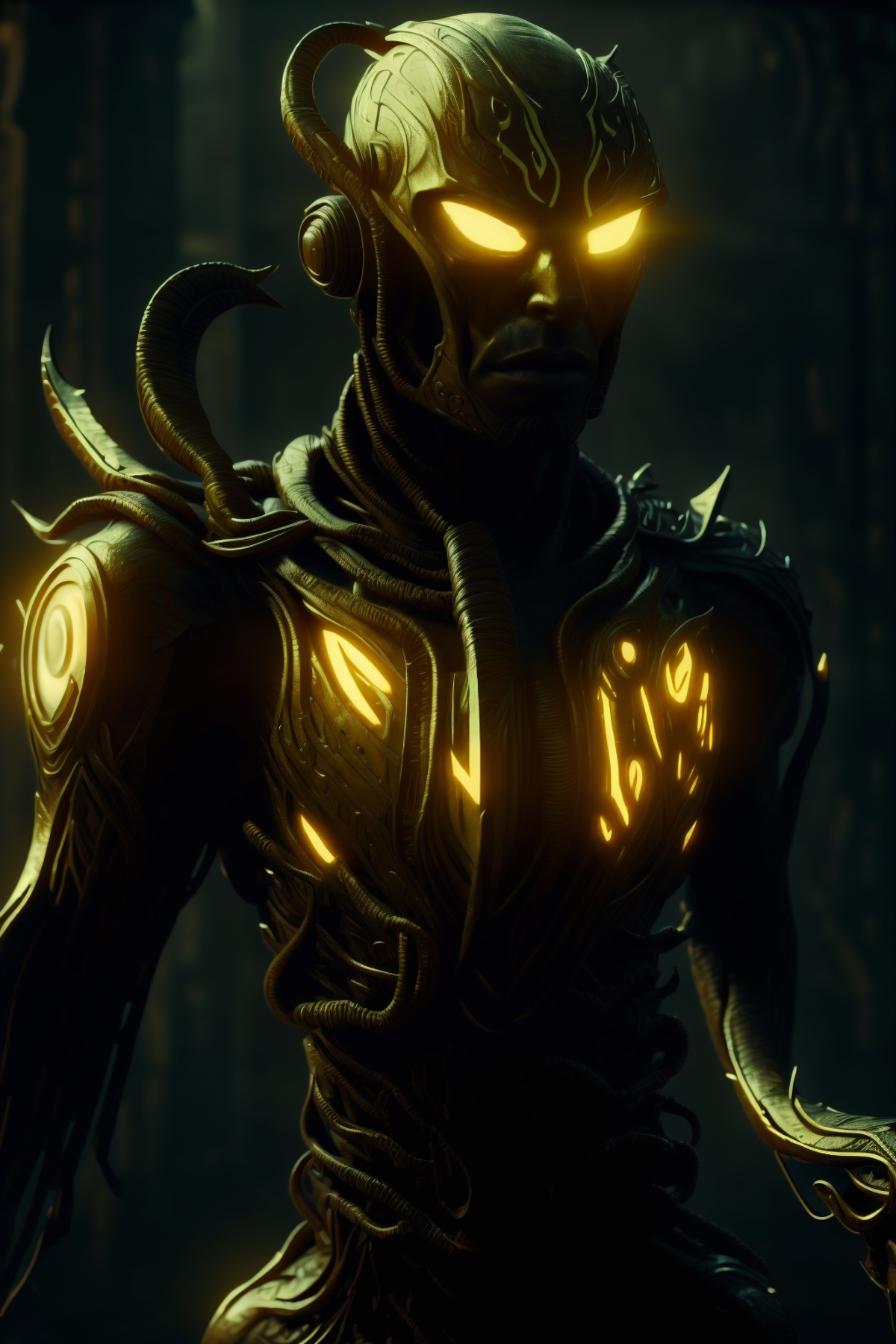 <lora:Androids-01:1> <lora:ManyEyedHorrorAI-000011:1.2> GlowingRunes_yellow  cyborg, man, holding a axe, amazing armor, hi...