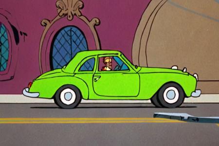 a frame of a animated film of a car, style drseussfilm <lora:Dr._Seuss_Film_Style_XL>