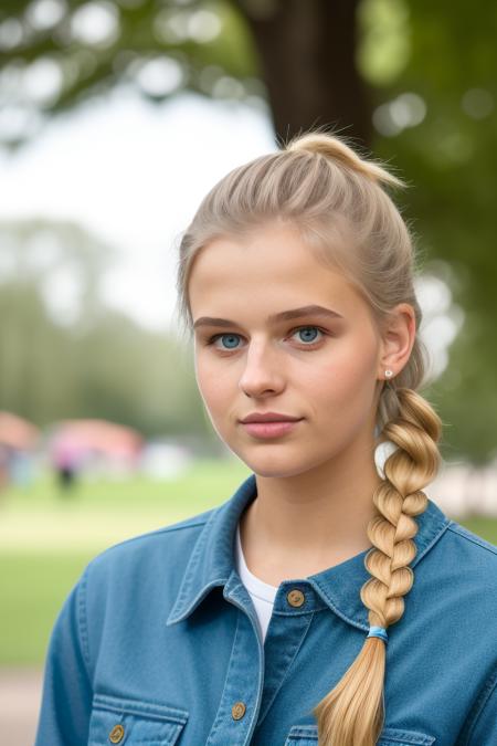 raw photo of a beautiful young woman, pigtails, close up, at the park, 8k uhd, fujifilm xt3