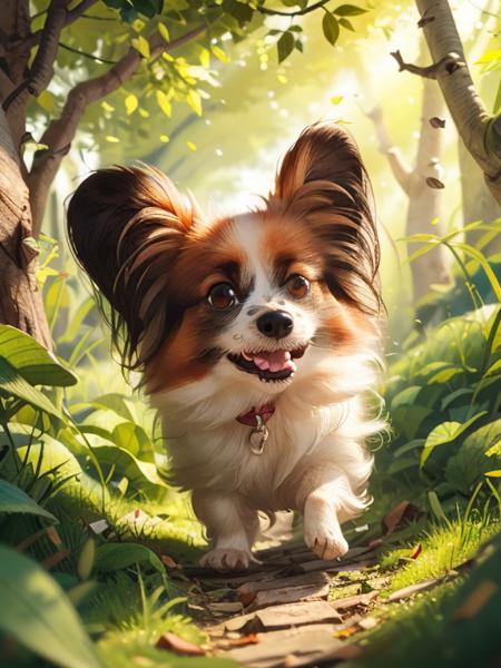 <lora:COOLKIDS_MERGE_V2.5:1>, small dog, <lora:JeanThePapillion:1>,  JeanThePapillion, cute face,cute expression,outdoors, background forest,toon, pixar style, 3d, cartoon, detailed face,full body