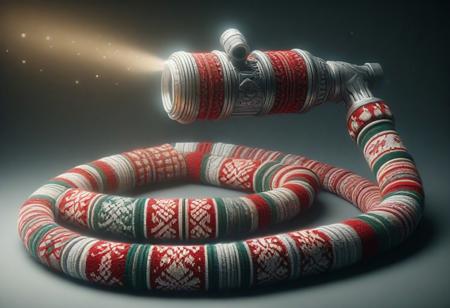 fire hose made of ChristmasSweater, masterpiece, best quality, highly detailed, sharp focus, dynamic lighting ChristmasSweater