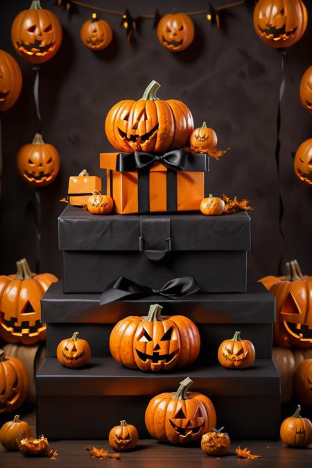 best quality,highly detailed,masterpiece,ultra-detailed,illustration,<lora:ä¸å£è:0.7>,
jack-o'-lantern, no humans, balloon, pumpkin, halloween, box, gift, candle, blurry, glowing, bow