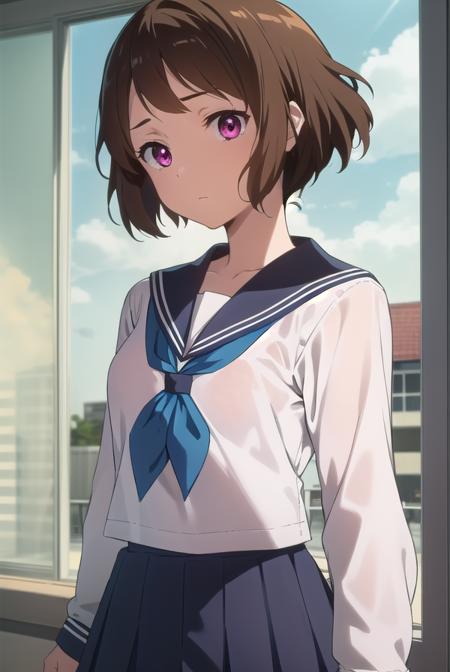 mayakaibara, <lora:mayaka ibara s1-lora-nochekaiser:1>,
mayaka ibara, short hair, brown hair, (pink eyes:1.3),
BREAK skirt, school uniform, serafuku, kamiyama high school uniform \(hyouka\), black skirt, long sleeves, black sailor collar, neckerchief, (blue neckerchief:1.5),
BREAK indoors, classroom,
BREAK looking at viewer, (cowboy shot:1.5),
BREAK <lyco:GoodHands-beta2:1>, (masterpiece:1.2), best quality, high resolution, unity 8k wallpaper, (illustration:0.8), (beautiful detailed eyes:1.6), extremely detailed face, perfect lighting, extremely detailed CG, (perfect hands, perfect anatomy),