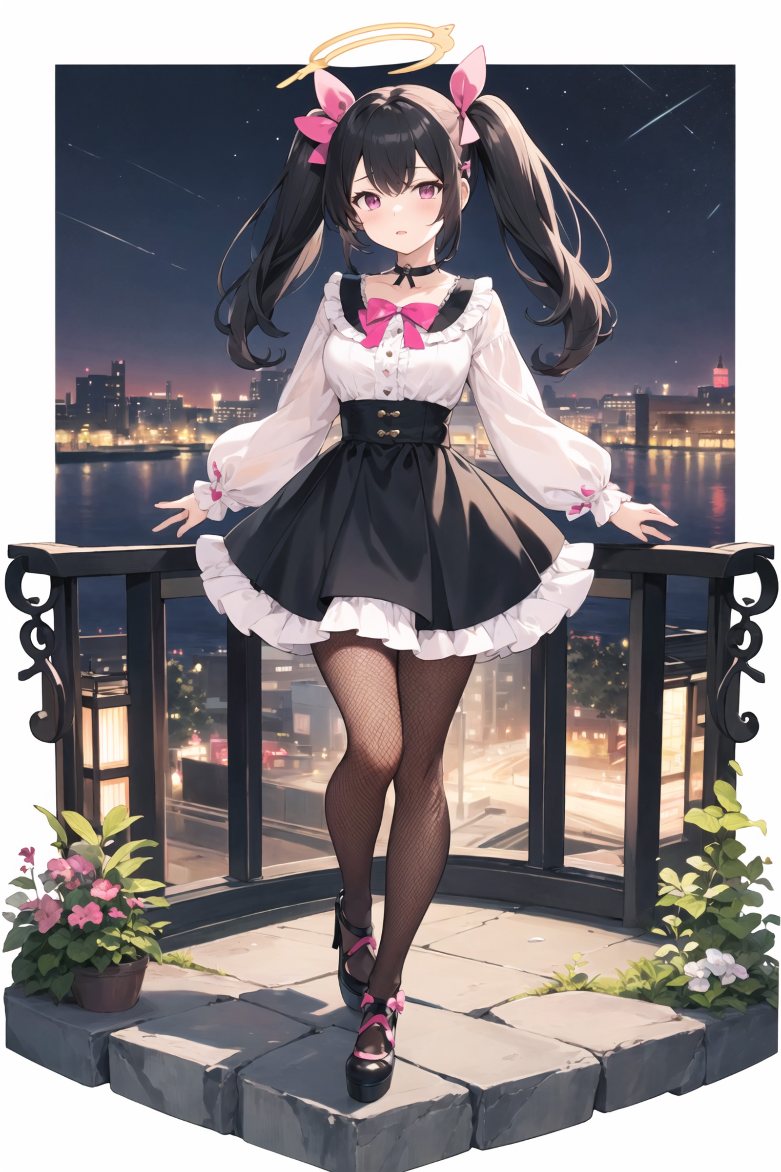 masterpiece, best quality, 1girl, solo, long_hair, looking_at_viewer, bangs, skirt, shirt, black_hair, long_sleeves, bow, ...