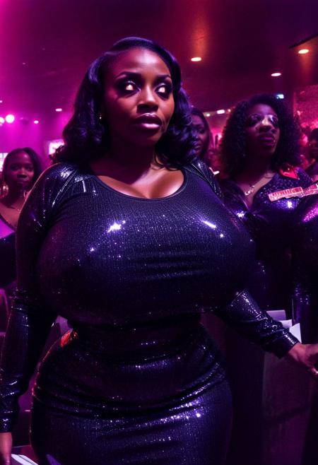 ()Hyoer Realistic:2.0)Polaroid picture of ((Woman Fully Visible Full Body Photo)) Film Still:1.50), a hyper realistic Movie Still of elderly (80 years old ((busty)) (((((Glazed Glowing Eyes)))))  black women) (giving  communion drinks to the  crowd of women) ((Hands Raised (((stealing tithes))):1.70)) procession inside (Mississippi Strip CLub:1.60)  The (women's eyes are glazed over:2.30), with a hint of a trance-like state, suggesting they are under the control of the MKULTRA program. In the background, a large megachurch stage. However, the atmosphere is tense and foreboding, as if the women are about to disrupt the peaceful lives of the townspeople. 
BREAK (wearing semi-transparent very high platforms::0.9)  ((Woman Fully Visible Full Body Photo)) Film Still:1.50), a hyper realistic Movie Still of elderly (80 years old ((busty)) black women)
