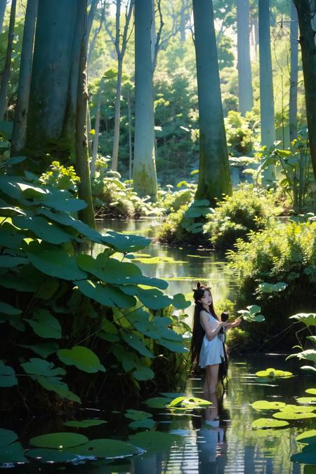 swamp(wide shot, wide-angle lens,Panoramic:1.2),super vista, super wide AngleLow Angle shooting, super wide lens, Scenery, (huge trees:1.4)Dynamic Angle, Perspective, High Point,pov
(dramatic, gritty, intense:1.4),masterpiece, best quality, 8k, insane details, intricate details, hyperdetailed, hyper quality, high detail, ultra detailed,
1 girl, animal ears, forest, hunting, confident expression, sharp eyes, long flowing hair, camouflage headband, archery pose, drawing bowstring, quiver of arrows on back, agile movement, cautious footsteps, blending with nature, sunlight filtering through trees, serene atmosphere, birdsong, clear stream, attentive to surroundings, harmonious connection with wildlife
A mature facesideways glance, (cold attitude,eyeshadow,eyeliner:1.1),(red lips:1.2),watery eyes, jewelryearringsbare shouldersupdo, hair bundressflowerhair ornamentnecklace
A shot with tension(sky glowsVisual impact,giving the poster a dynamic and visually striking appearance:1.2),Chinese Zen style,impactful picture,
<lora:~Q?-]hll swamp:0.8>