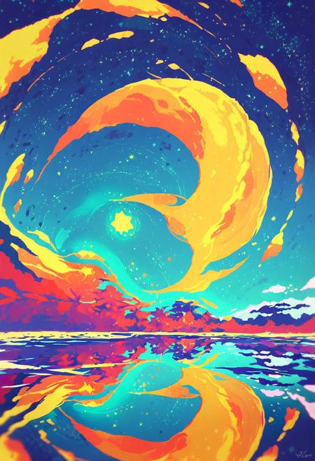 score_9, score_8_up, score_7_up,score_9, score_8_up, score_7_up, scenery, vivid brilliant colors, reflection, beautiful, swirling, shiny, night, ocean, waves, stars, nova, nebula