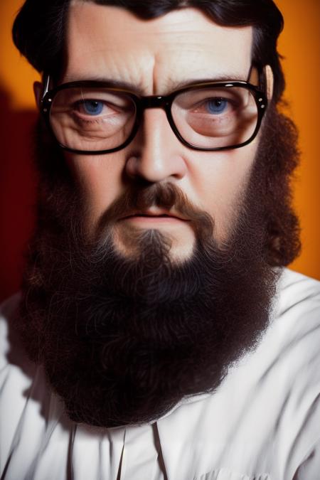 analog style, modelshoot style, portrait of sks man with beard and glasses by Flora Borsi, style by Flora Borsi, bold, bright colours, dark hair, ((Flora Borsi)) <lora:cortazar:1>