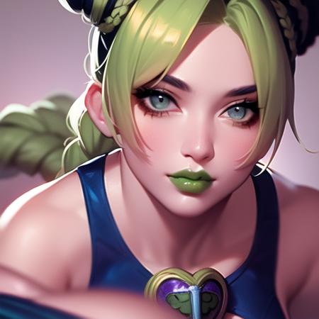 manga art, anime,detailed eyes, female, feminine, spider_web_print, female, perfect face, perfect body, 4k, anime artwork, ((masterpiece)) illustration of kujo_jolyne, 1girl, ((solo)),  hair buns, long hair, green_lips, makeup, green_hair, two-tone_hair,  (extremely detailed, hyper detailed), (((intricate details))), soft lighting , amazing colors , jojo_no_kimyou_na_bouken<lora:kujojolyne-000001:1>