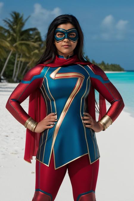 ms marvel (kamala khan), masked, full body at the maldives <lora:Kamala_Khan_XL:0.8> . 35mm photograph, film, bokeh, professional, shot by diana markosian, 4k, highly detailed