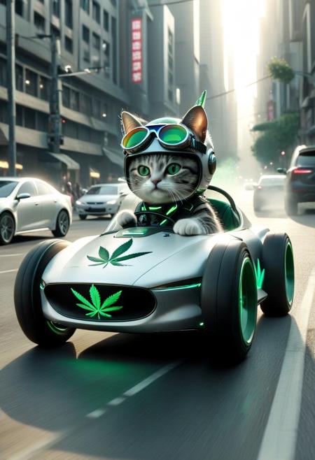 420futurism, full body shot, from side, cute small classic sports car, cat driving, (wear round goggles:1.2), wear animal ears helmet, closeup shot, run through on city road, Dust, cinematic, cinematic lighting, (masterpiece, best quality:1.4), ultra-high res, 4k, Photorealistic, insanely detailed, sfw,