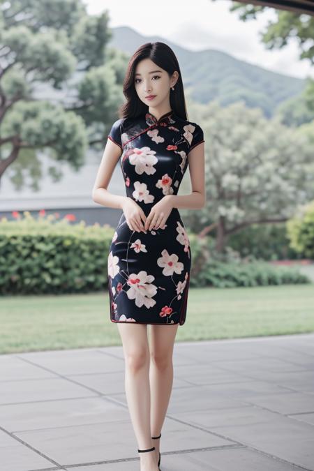 1 woman, 22yo, realistic, masterpiece, high detailed skin, looking at viewer, full body shot, scenic view, long hair, black hair
<lora:Flower_Pattern_Cheongsam_By_Stable_Yogi:0.8> flower pattern, cheongsam