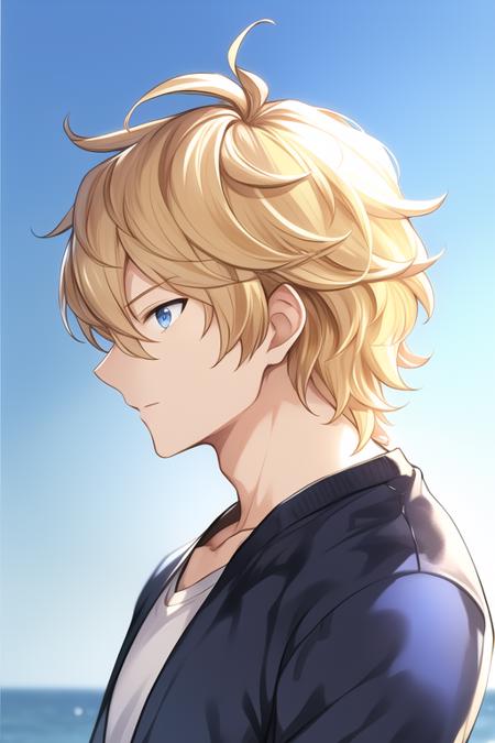 <lora:gbf_Romeo18:0.55>Romeo,solo,male,(granbluefantasy:0.7),blonde hair,medium hair,blue eyes,profile,looking at another,casual clothes