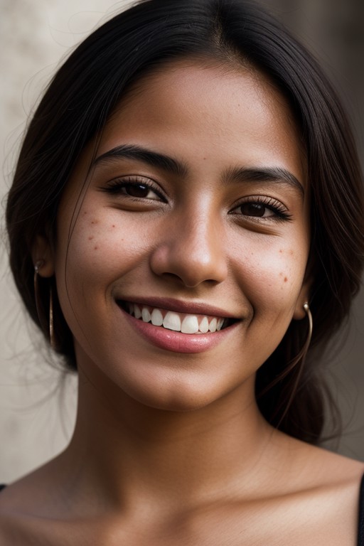 complete portrait photo of a young Mexican woman, smiling, skin pore, dramatic lighting, ambient occlusion, high detail, i...