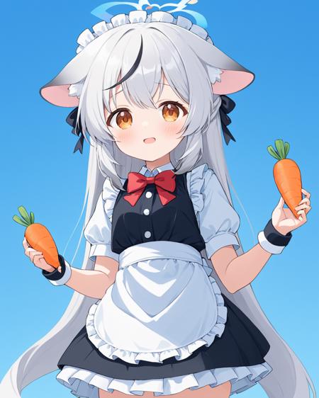 kokona \(blue archive\),1girl, solo, maid_headdress, black_vest, black_skirt, wrist_cuffs, frilled_apron, white_shirt, blush, animal_ear_fluff, ^_^, waist_apron, white_apron, enmaided, frilled_skirt, carrot_hair_ornament, upper_teeth_only, halo, facing_viewer, :d, blue_background, puffy_short_sleeves, simple_background, red_bowtie, braid, collared_shirt
<lora:kokona_(blue_archive)_image1689_2023-11-28-000014:1>halo. gorgeous,key visual, vibrant, studio anime,award-winning, professional, highly detailed,high budget, cinemascope