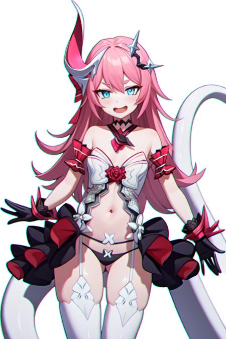 rozaliyaolenyeva, pink hair, blue eyes, long hair, bangs, horns, single horn, hair between eyes, tail