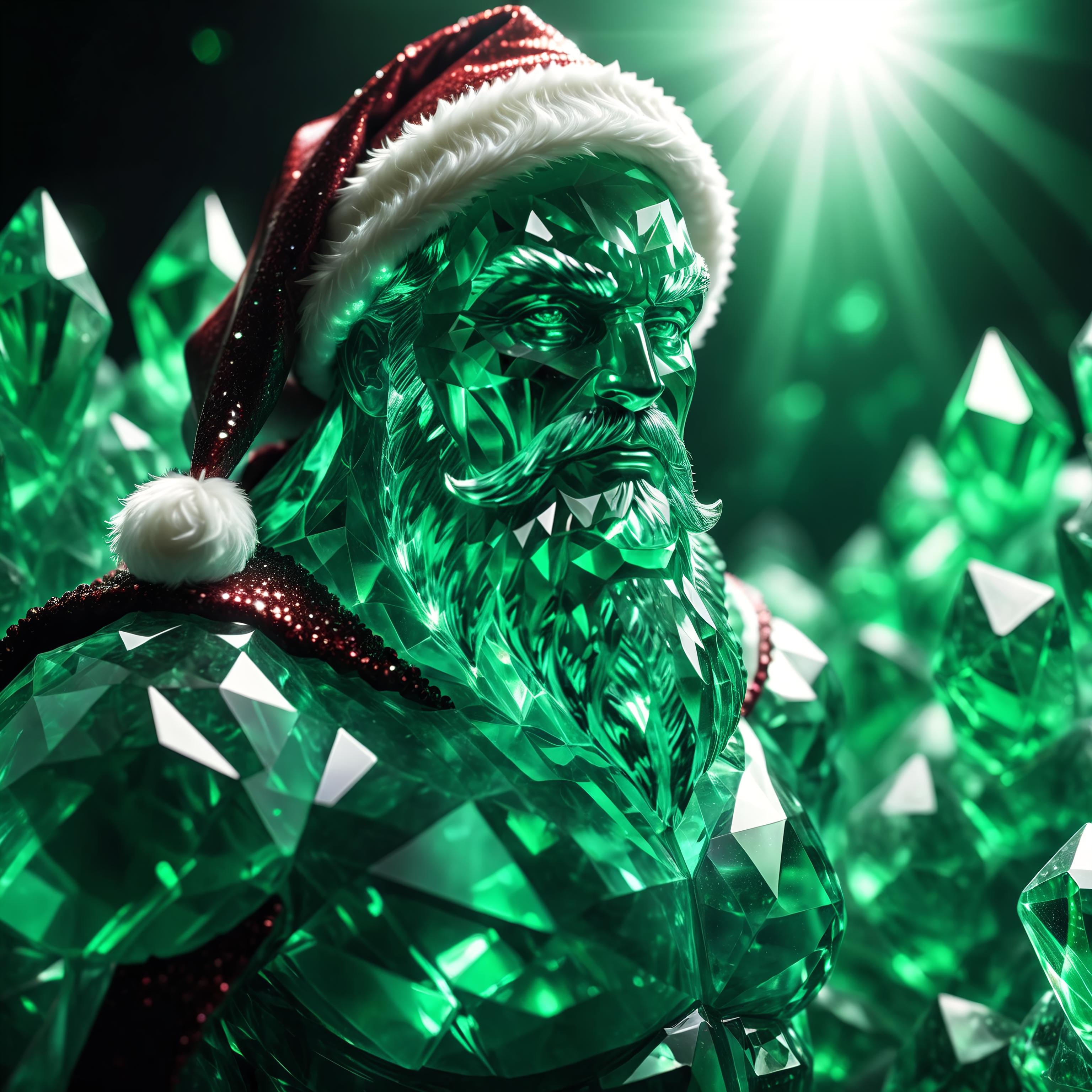 A Santa Claus figure made of green gems