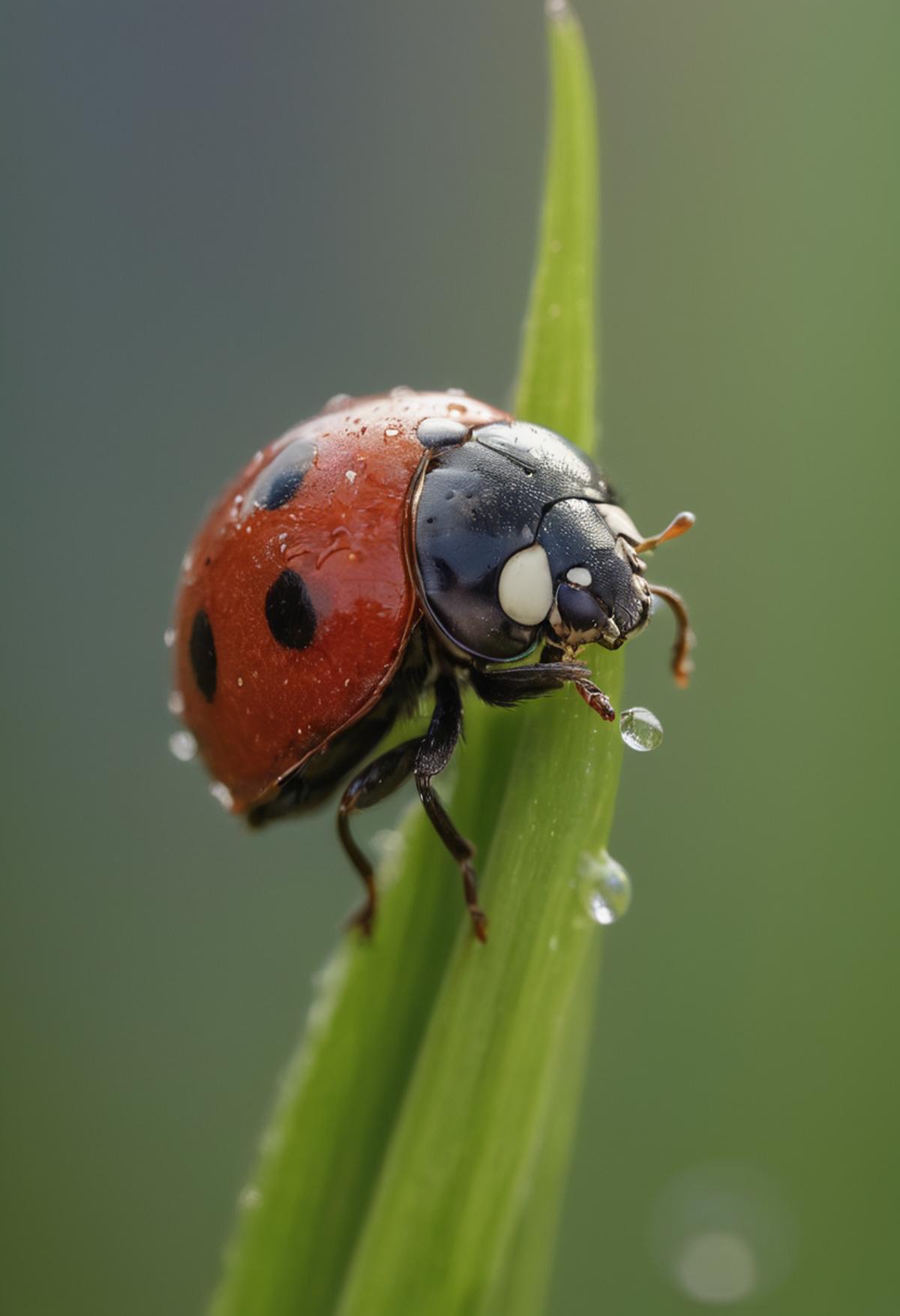 A Ladybug Standing on a Plant and Looking Upwards.