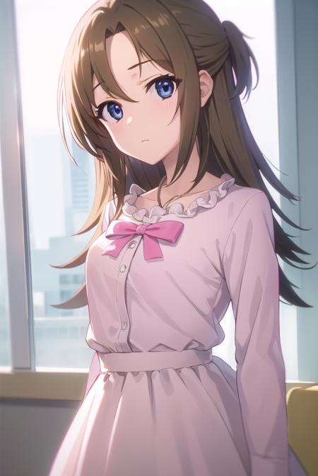 ringosugisaki, <lora:ringo sugisaki s2-lora-nochekaiser:1>,
ringo sugisaki, long hair, blue eyes, brown hair, half updo, (parted bangs:1.5),
BREAK long sleeves, dress, bow, bowtie, frills, skirt, (pink dress:1.3), white skirt, collarbone,
BREAK indoors, classroom,
BREAK looking at viewer, (cowboy shot:1.5),
BREAK <lyco:GoodHands-beta2:1>, (masterpiece:1.2), best quality, high resolution, unity 8k wallpaper, (illustration:0.8), (beautiful detailed eyes:1.6), extremely detailed face, perfect lighting, extremely detailed CG, (perfect hands, perfect anatomy),