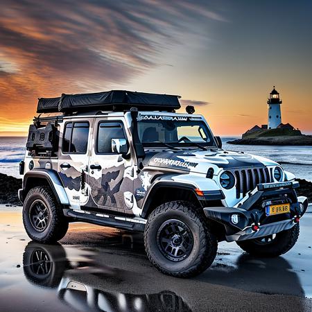 <lora:StormShadow_02B-000002:0.8>,a RAW photograph of (StormShadow Jeep:1.1),
parked on the beach,with the Breskens Lighthouse Holland in the background,at sunset,high contrast,bold colors,
(wide_shot:1.2),from_side,8k,uhd,best quality,masterpiece,raw photo,photorealistic,high contrast,HDR,HD wallpaper,IMAX,highres,absurdres,landscape,