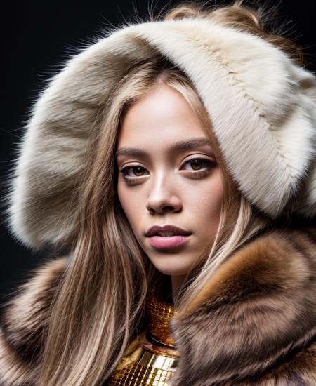 a portrait of a beautiful Golden Blonde haired woman, fur coat, disco aesthetic, very detailed, ultra sharp focus Canon EF 70-200mm f/2.8L IS III USM, Panavision Panaflex Millennium XL2, (photo realistic:1.2), award winning photograph <lora:insanobot:1>