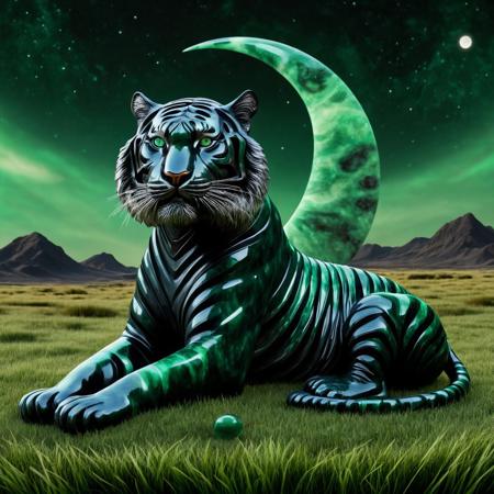 score_9, score_8_up, score_7_up, score_6_up, score_5_up, score_4_up score_9,score_8_up, Tiger made of Illuminate Obsidian Jade on a Grass Plains by Crescent Moon