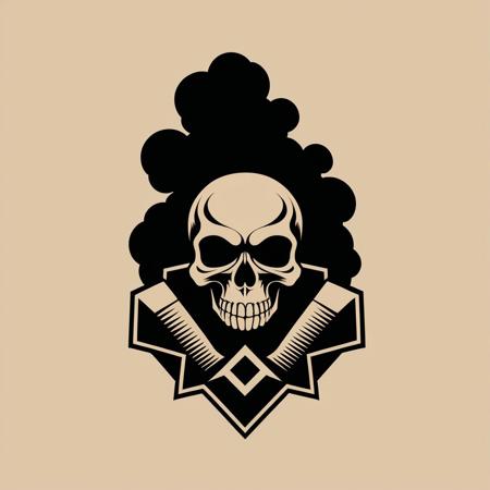score_9. score_8_up, score_7_up, graphics design, logo, military emblem, thick skull, angular shapes, industrial, thick black smoke, simple background, single color background, beige background