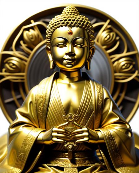 <lora:hands_of_midas_v4:0.5>, statue, gold, long_sleeves, Buddhist , bindi