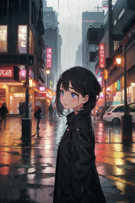 masterpiece,best quality,1girl,rain,city,face