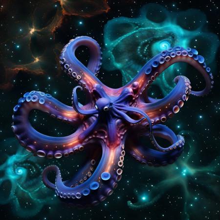 mad-nbla, huge octopus nebula, ultra realistic, complementing tones