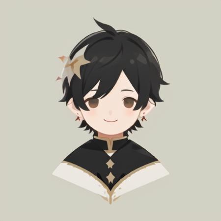 flat avatar, 1boy, solo, smile, hair ornament, head shot, simple background, black  hair, earrings,