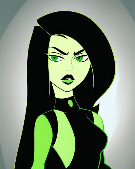 kim possible style, masterpiece, best quality,1girl, solo, green eyes, long hair, gloves, black hair, makeup, bodysuit, black lips, lipstick, cross, green gloves, green lips,  <lora:kim_possible_offset:1>