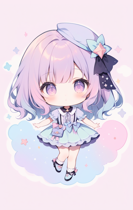 pastel colors, chibi, little witch, 1girl