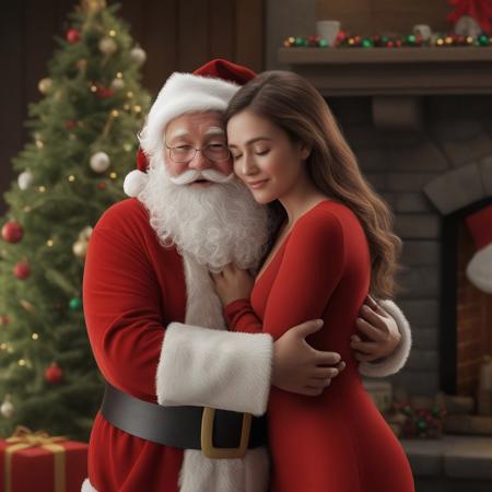a very beautiful woman hugging Santa Claus, Christmas Day, UHD, 8K, by MrBig2017 Pixar studio