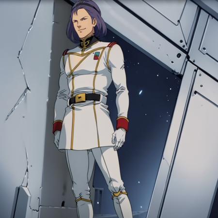 paptimusscirocco,1man, paptimusscirocco,1man, medium hair,purple hair,hairband,purple eyes, military uniform,white long jacket, belt white pants, white boots, Aura effect, lightning effect,