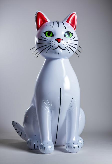 Product photography, an inflatable latex cat, balloon, latex covered, detailed, analog, detailed