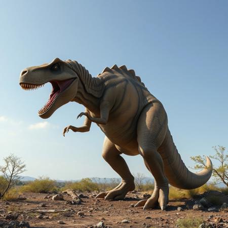 a tyrannosaurus trying to scratch his back but his arms are too short