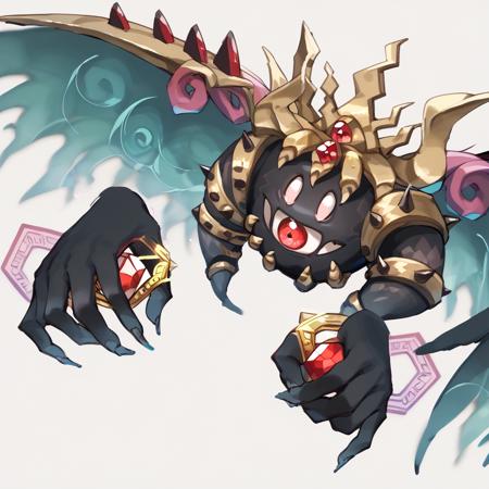 mahosoul, no humans claws, crown, disembodied hand, extra eyes, gem, gold crown, red eyes, red gemstone, solid oval eyes, white eyes, wings, rayman limbs