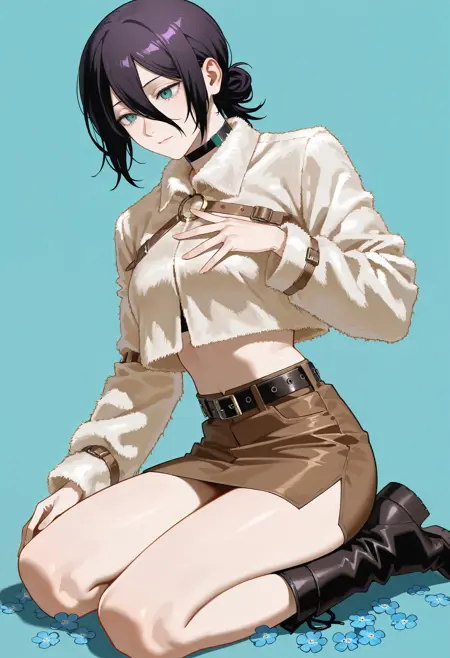 Fur Trim Boots Buckled Fur Jacket and Miniskirt