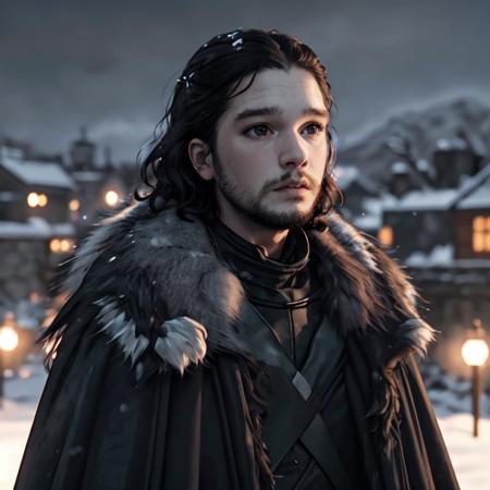 jonsnow fur collar fur coat leather armor beard