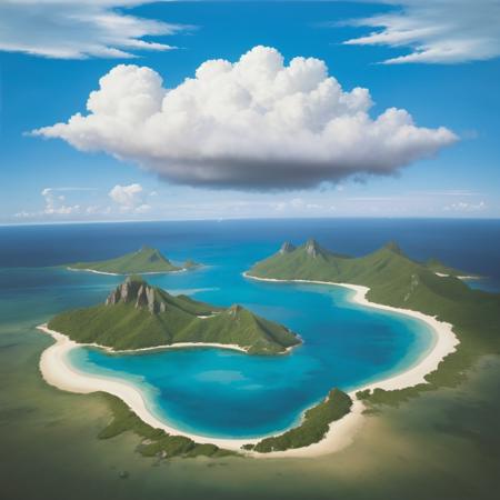 A dreamy sky with elevating islands, clouds. Your artwork should express the freedom and joy.