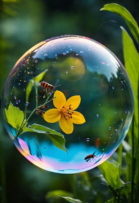 score_9, score_8_up, score_7_up,(cinematic:1.5),(masterpiece:1.4), (ultra-quality:1.4), enigmatic capture of life: flora and fauna under looking glass, life-in -a-bubble, vibrant colors and highly detailed:1.6, plain dark back ground, hyper realistic, bokeh, detailed macro shot