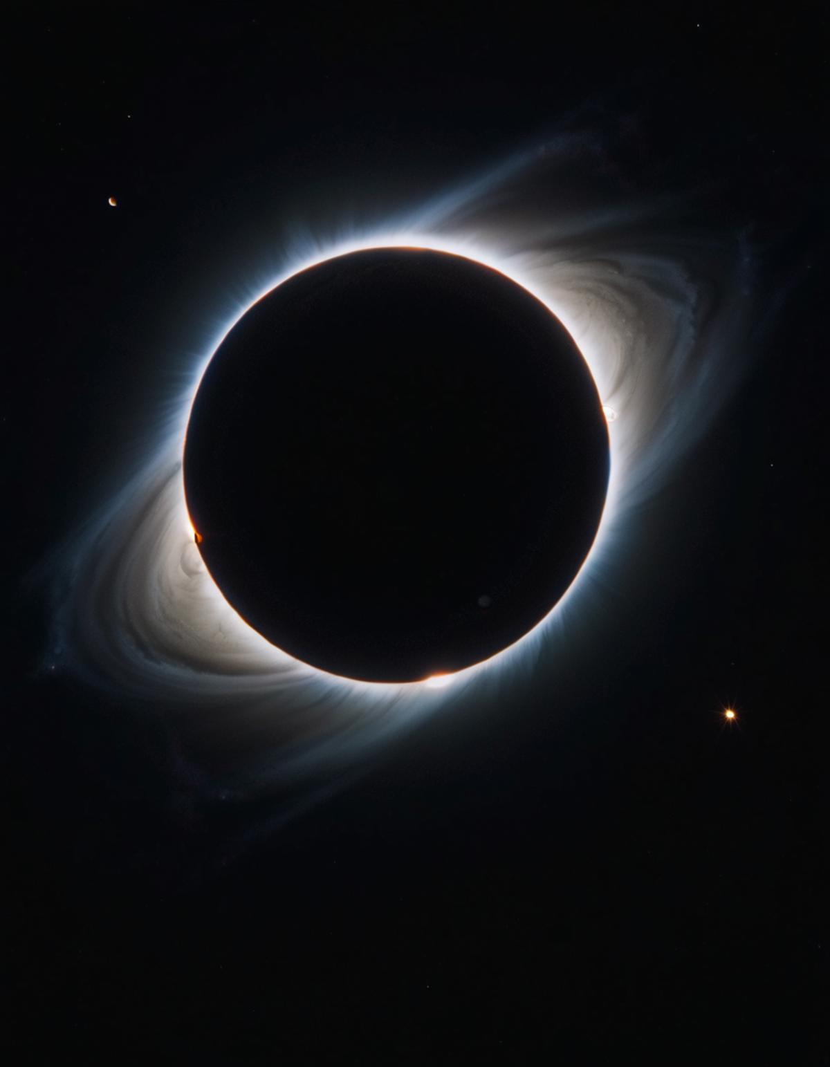 A solar eclipse is captured in this breathtaking image, with the moon blocking the sun.